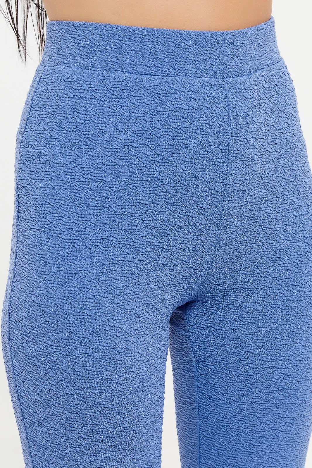 Women Blue Flare Textured Trouser