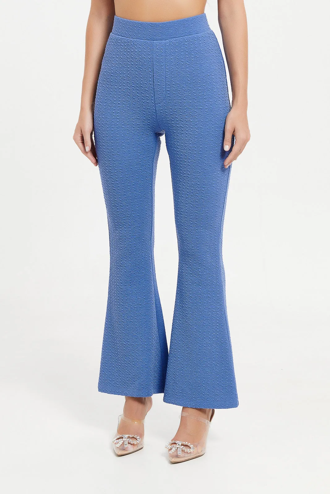 Women Blue Flare Textured Trouser