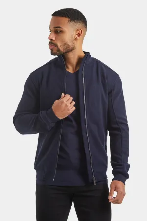 Wool Look Bomber Jacket in Navy