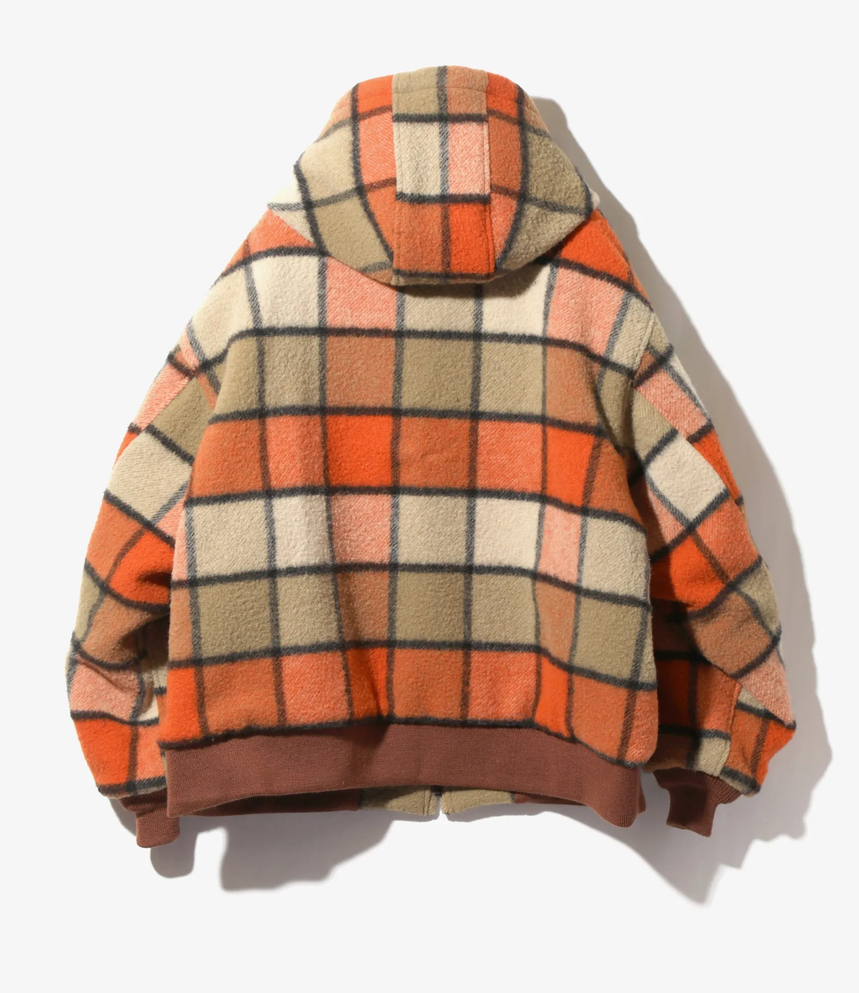 Zipped Work Hoodie – Brick Plaid Brushed Wool Twill